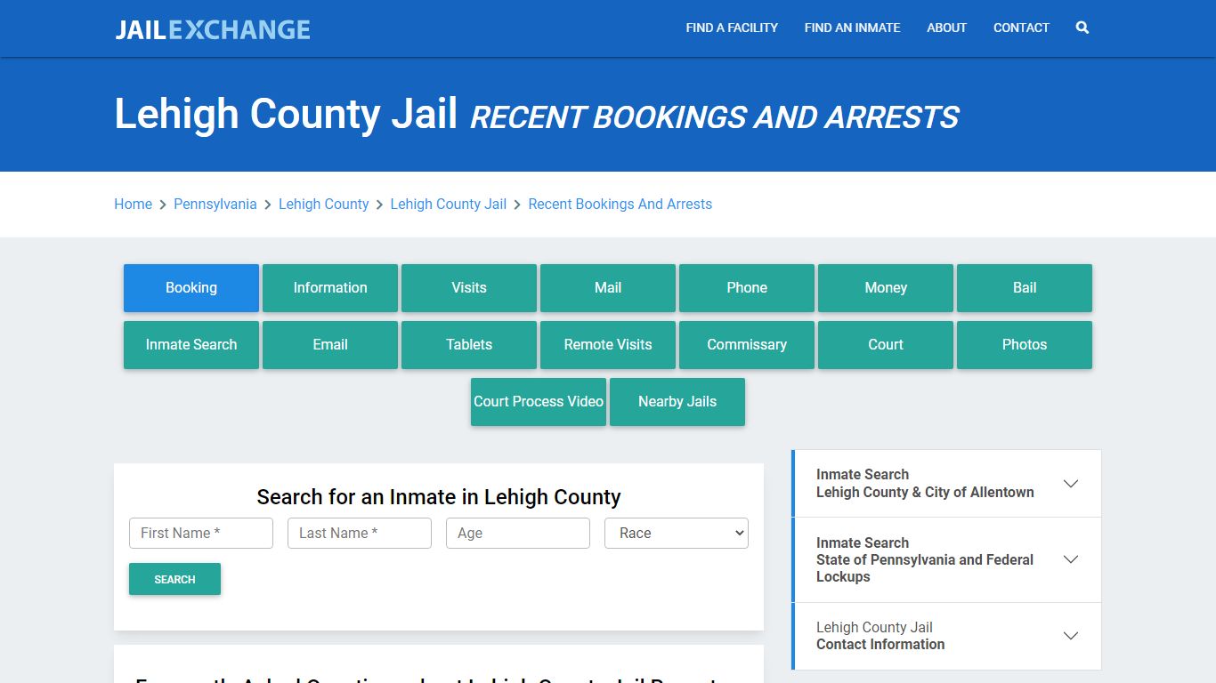 Lehigh County Jail Recent Bookings And Arrests - Jail Exchange